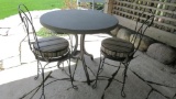 Ice Cream parlor Bistro set with concrete top and two metal chairs and stool