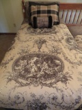 Twin bedspread with 3 accent pillows and bed skirt