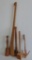 Vintage wooden utensils, mashers, mallet , whisk and paddle