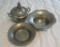 Three piece pewter lot, covered dish and two bowls