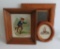 Three vintage primitive frames, two with children prints