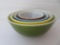 Pyrex kitchen bowl nest, fun colors, four bowls