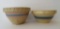 Two banded stoneware mixing bowls, blue and blue pink banded, 8