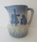 Blue and grey stoneware pitcher, windmill, 7