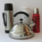Tea Kettle, two thermos and coffee server carafe