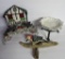 Bird decorative lot, feeder dishes, wood bird bell and candle