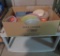 20 pieces of assorted Tupperware and storage containers, some vintage with storage shelf