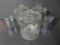 Three glass tobacco cigar jars and two Miller glasses, Tavern lot