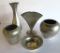Five Pewter vases and round dish, 5