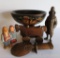 Decorative wooden items, bowl and figures