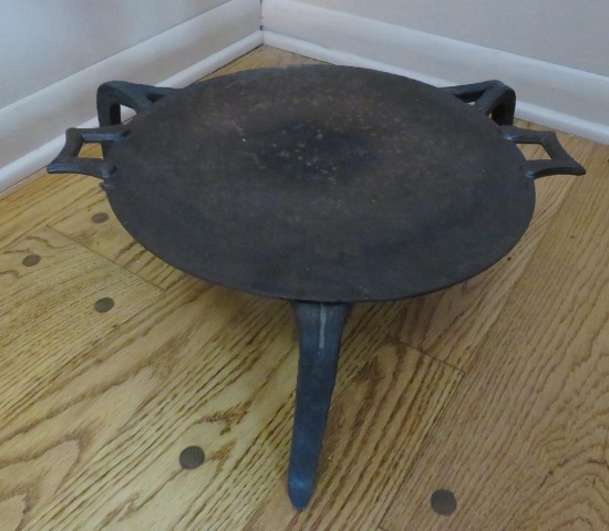 Two piece cast iron pot stand, tripod with handled tray