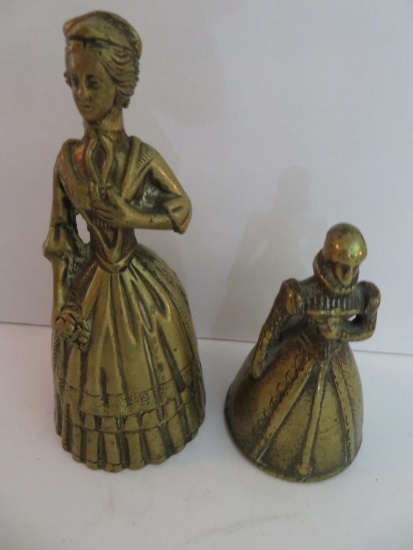 Two brass bells, high fashion women, 6" and 4"