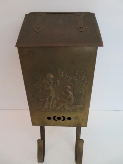Brass mailbox, letter box with figural front, 14" long and 6" wide