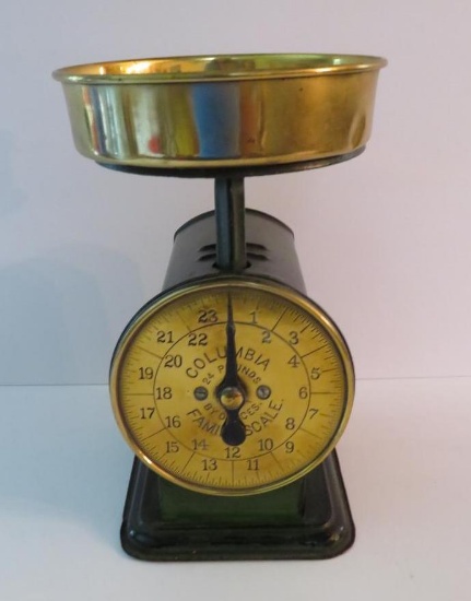 Columbia brass face Family Scale, 24 lbs, with brass tray