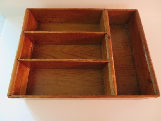Primitive divided wooden tray, 16 1/2" x 12 1/2", 3 1/2" tall