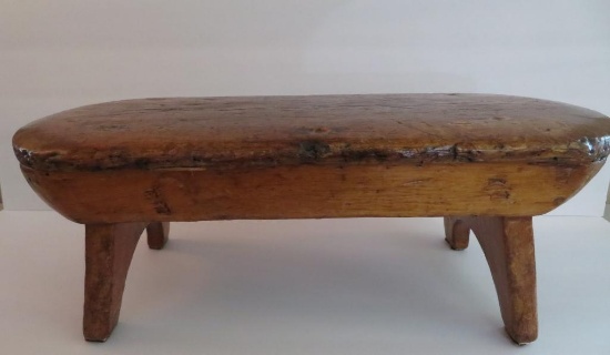 Primitive stool, great wear and patina, 18" x 8", 6 1/2"