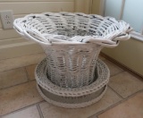 Wicker planter basket with under basket, two pieces