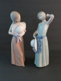 Two Lladro figurines, girls with hats, matte and shiny, 5080 and 5010
