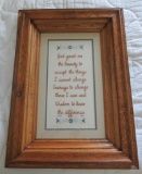 Framed needlework Serenity Prayer, primitive frame, 29
