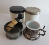 Shaving lot with Noxema jars and two shaving mugs with one brush