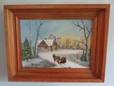 Winter Scene vintage oil painting, on canvas, Caldwell 80, framed 21