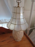 Alacite Aladdin style bedroom lamp, ivory, oak leaves, 18