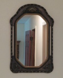 Ornate mirror with floral design, column braided sides, 14