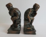 Vintage Boy Thinking Bookends, Bronze patina, 7 1/2