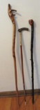 Three vintage cane walking sticks