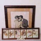 Two Courtship and wedding prints, Harrison Fisher and Alonzo Kimbell Proposal