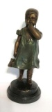Jules Mene Bronze statue sculptor of Little Girl holding a boot, 12