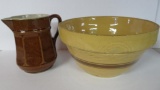 Brown banded Watt stoneware bowl and stoneware pitcher