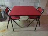 Red and Black card table and two chairs, vintage Samsonite