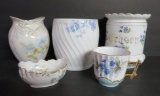 Wash set accessory pieces and storage jar bases, blue floral
