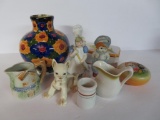 Assorted vases, boxes, figurines and small pitchers