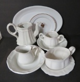 Ironstone lot, pitcher, bowls and platter, one Tea Leaf plate