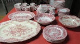 Red and White transferware, Johnson Bro Romantic England, and Bristol Crown Ducal platter (chip)