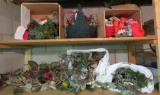 Large lot of Christmas decorations and ribbon
