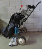 Ladies golf clubs, rolling cart and size 7 1/2 golf shoes