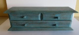 Three drawer blue painted vintage inspired wood box, 19 1/2