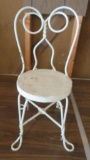 Child size ice cream parlor chair, metal with wood seat, white, 21