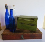 Wood boxes and decorative bottle lot