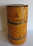 Wood and metal banded butter churn, 6 1/2