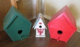 Three birdhouses, wooden, 9