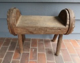 Unique log seat stool with wood banding, 25