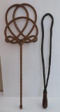Two vintage rug beaters, wicker and metal, 26 1/2