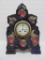 Large Porcelain clock, roses and cobalt design, internal works marked 20595, 16