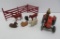 Dinky Toy Tractor, six metal farm animals and two fence sections