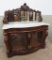 Ornate Marble Top Lighted Buffet / Server with glass doors, mirror back splash