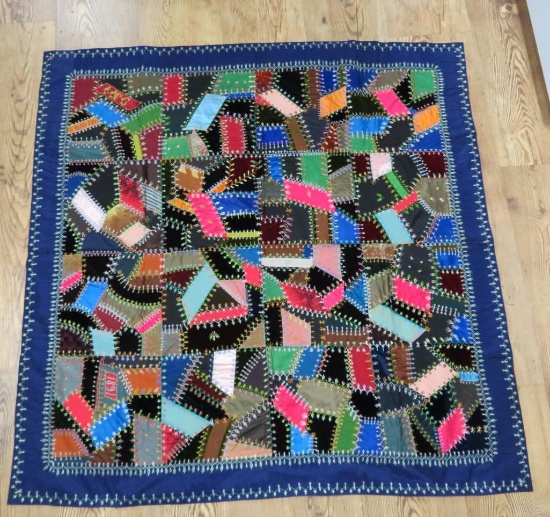 Lovely feather stitched quilt, 58" x 58"